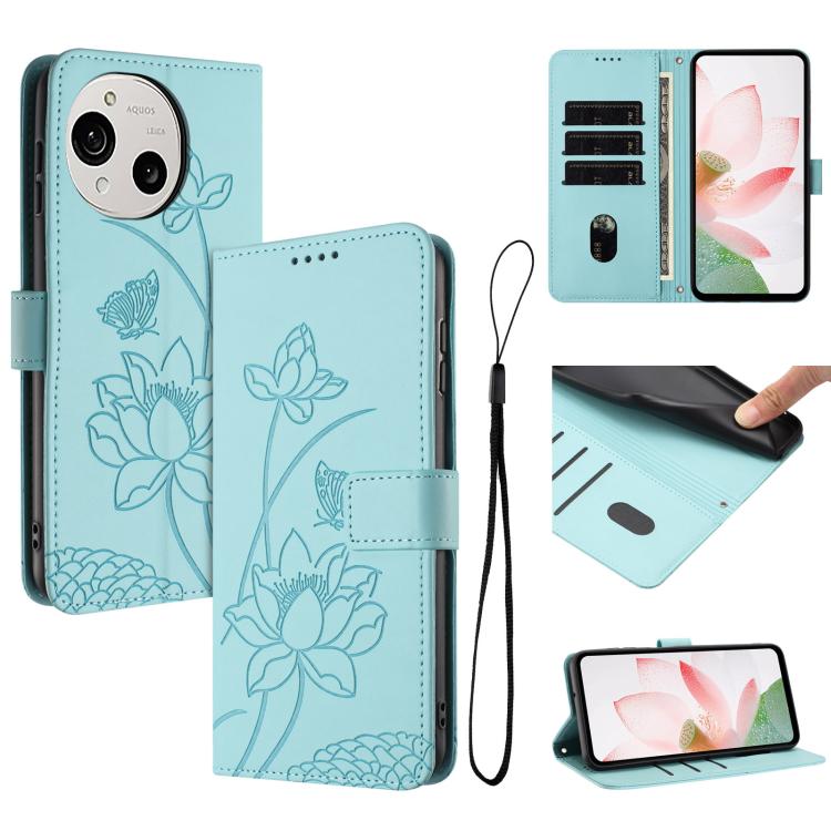 Lotus Embossed Leather Phone Case with Lanyard, For Sharp Aquos wish6, For Sharp Aquos R11, For Sharp Aquos R9 / R10, For Sharp Aquos wish5, For Sharp Aquos sense9, For Sharp Aquos wish4, For Sharp Aquos sense8, For Sharp Aquos wish3