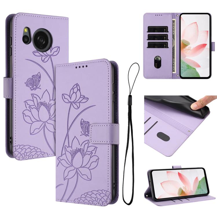 Lotus Embossed Leather Phone Case with Lanyard, For Sharp Aquos wish6, For Sharp Aquos R11, For Sharp Aquos R9 / R10, For Sharp Aquos wish5, For Sharp Aquos sense9, For Sharp Aquos wish4, For Sharp Aquos sense8, For Sharp Aquos wish3
