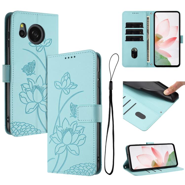 Lotus Embossed Leather Phone Case with Lanyard, For Sharp Aquos wish6, For Sharp Aquos R11, For Sharp Aquos R9 / R10, For Sharp Aquos wish5, For Sharp Aquos sense9, For Sharp Aquos wish4, For Sharp Aquos sense8, For Sharp Aquos wish3