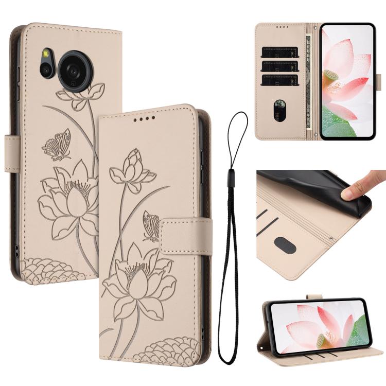 Lotus Embossed Leather Phone Case with Lanyard, For Sharp Aquos wish6, For Sharp Aquos R11, For Sharp Aquos R9 / R10, For Sharp Aquos wish5, For Sharp Aquos sense9, For Sharp Aquos wish4, For Sharp Aquos sense8, For Sharp Aquos wish3
