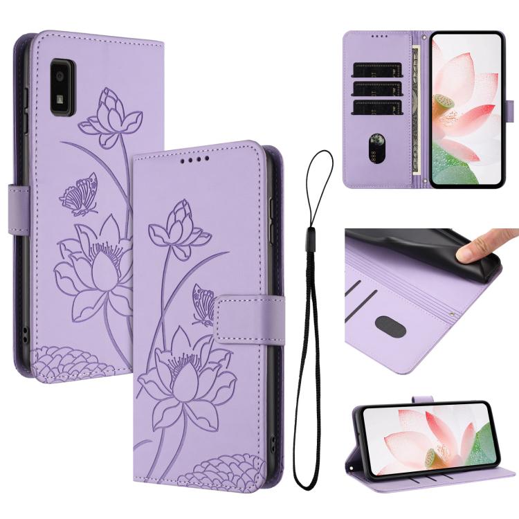 Lotus Embossed Leather Phone Case with Lanyard, For Sharp Aquos wish6, For Sharp Aquos R11, For Sharp Aquos R9 / R10, For Sharp Aquos wish5, For Sharp Aquos sense9, For Sharp Aquos wish4, For Sharp Aquos sense8, For Sharp Aquos wish3