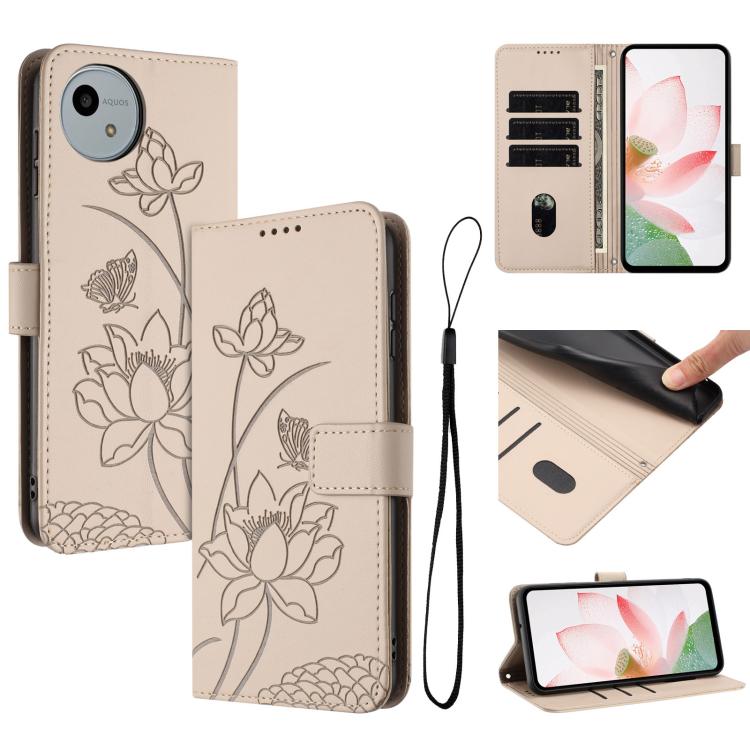 Lotus Embossed Leather Phone Case with Lanyard, For Sharp Aquos wish6, For Sharp Aquos R11, For Sharp Aquos R9 / R10, For Sharp Aquos wish5, For Sharp Aquos sense9, For Sharp Aquos wish4, For Sharp Aquos sense8, For Sharp Aquos wish3
