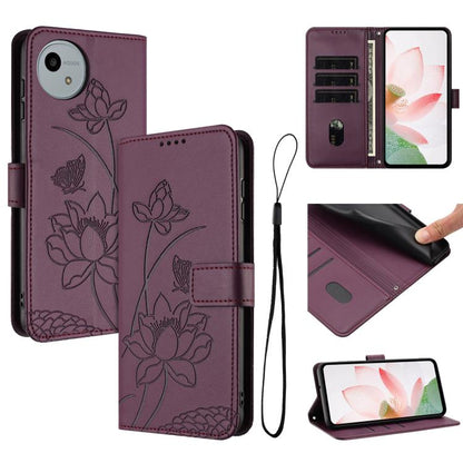 Lotus Embossed Leather Phone Case with Lanyard, For Sharp Aquos wish6, For Sharp Aquos R11, For Sharp Aquos R9 / R10, For Sharp Aquos wish5, For Sharp Aquos sense9, For Sharp Aquos wish4, For Sharp Aquos sense8, For Sharp Aquos wish3