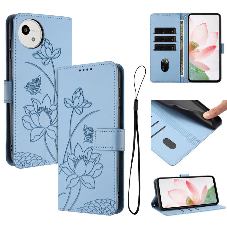 Lotus Embossed Leather Phone Case with Lanyard, For Sharp Aquos wish6, For Sharp Aquos R11, For Sharp Aquos R9 / R10, For Sharp Aquos wish5, For Sharp Aquos sense9, For Sharp Aquos wish4, For Sharp Aquos sense8, For Sharp Aquos wish3