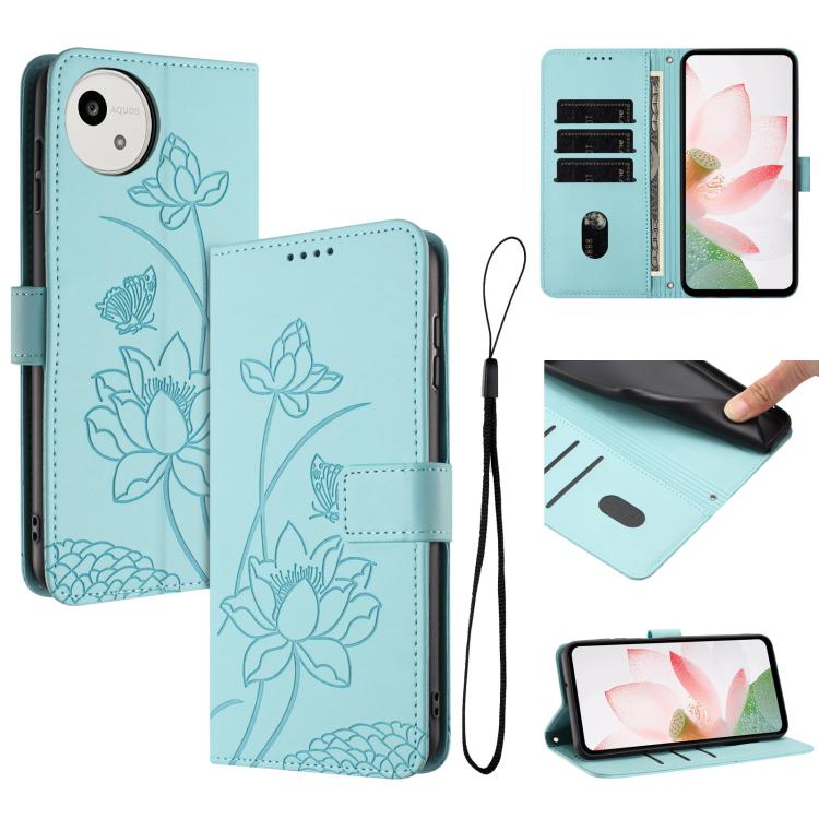 Lotus Embossed Leather Phone Case with Lanyard, For Sharp Aquos wish6, For Sharp Aquos R11, For Sharp Aquos R9 / R10, For Sharp Aquos wish5, For Sharp Aquos sense9, For Sharp Aquos wish4, For Sharp Aquos sense8, For Sharp Aquos wish3
