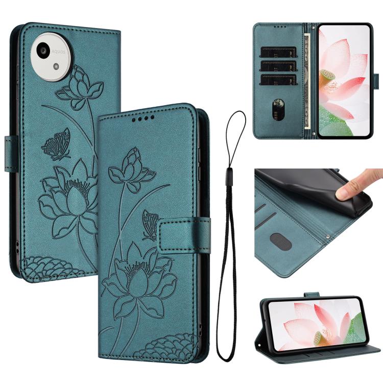 Lotus Embossed Leather Phone Case with Lanyard, For Sharp Aquos wish6, For Sharp Aquos R11, For Sharp Aquos R9 / R10, For Sharp Aquos wish5, For Sharp Aquos sense9, For Sharp Aquos wish4, For Sharp Aquos sense8, For Sharp Aquos wish3