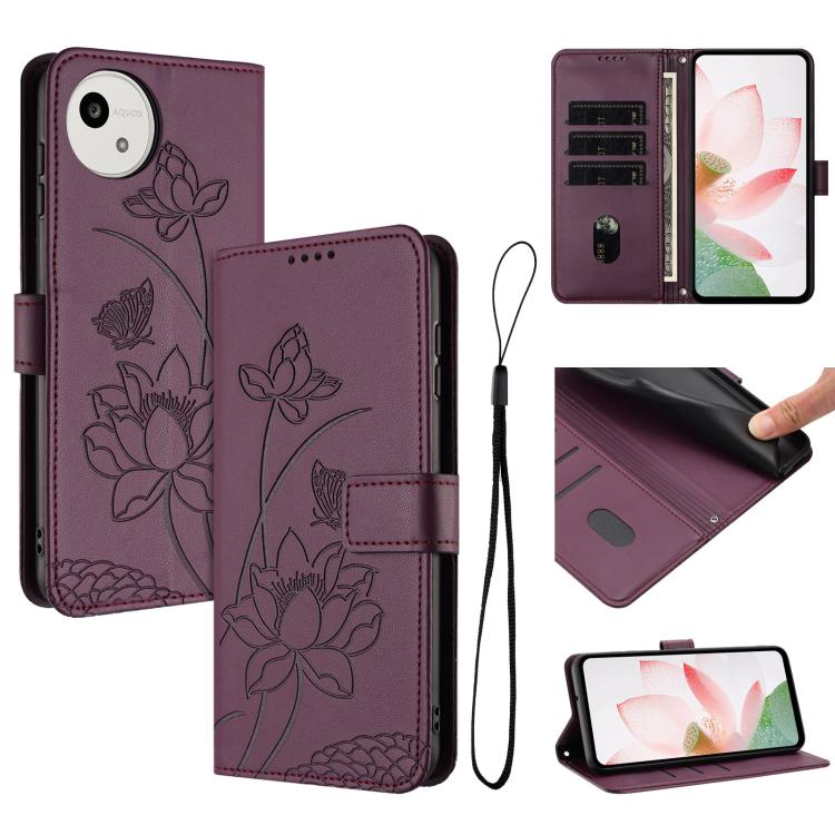 Lotus Embossed Leather Phone Case with Lanyard, For Sharp Aquos wish6, For Sharp Aquos R11, For Sharp Aquos R9 / R10, For Sharp Aquos wish5, For Sharp Aquos sense9, For Sharp Aquos wish4, For Sharp Aquos sense8, For Sharp Aquos wish3