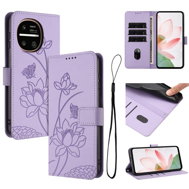 Lotus Embossed Leather Phone Case with Lanyard, For Sharp Aquos wish6, For Sharp Aquos R11, For Sharp Aquos R9 / R10, For Sharp Aquos wish5, For Sharp Aquos sense9, For Sharp Aquos wish4, For Sharp Aquos sense8, For Sharp Aquos wish3