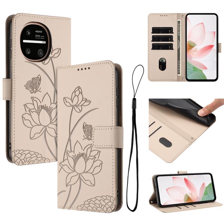 Lotus Embossed Leather Phone Case with Lanyard, For Sharp Aquos wish6, For Sharp Aquos R11, For Sharp Aquos R9 / R10, For Sharp Aquos wish5, For Sharp Aquos sense9, For Sharp Aquos wish4, For Sharp Aquos sense8, For Sharp Aquos wish3