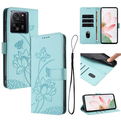 Lotus Embossed Leather Phone Case with Lanyard, For Xiaomi 13T / 13T Pro
