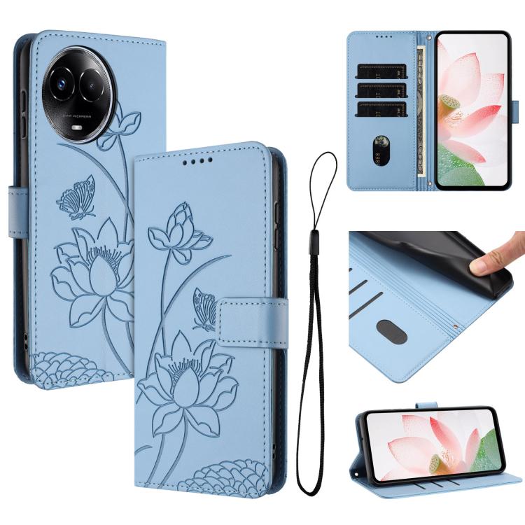 Lotus Embossed Leather Phone Case with Lanyard, For Realme 14 Pro Global, For Realme 12 5G / 13 5G / 12x 5G Global, For Realme C63 / C61 / Note 60, For Realme 13+ 5G Global, For Realme 12+ 5G / 12 4G / P1 5G Global, For Realme C67 4G Global / 12 Lite 4...
