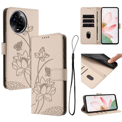 Lotus Embossed Leather Phone Case with Lanyard, For Realme 14 Pro Global, For Realme 12 5G / 13 5G / 12x 5G Global, For Realme C63 / C61 / Note 60, For Realme 13+ 5G Global, For Realme 12+ 5G / 12 4G / P1 5G Global, For Realme C67 4G Global / 12 Lite 4...