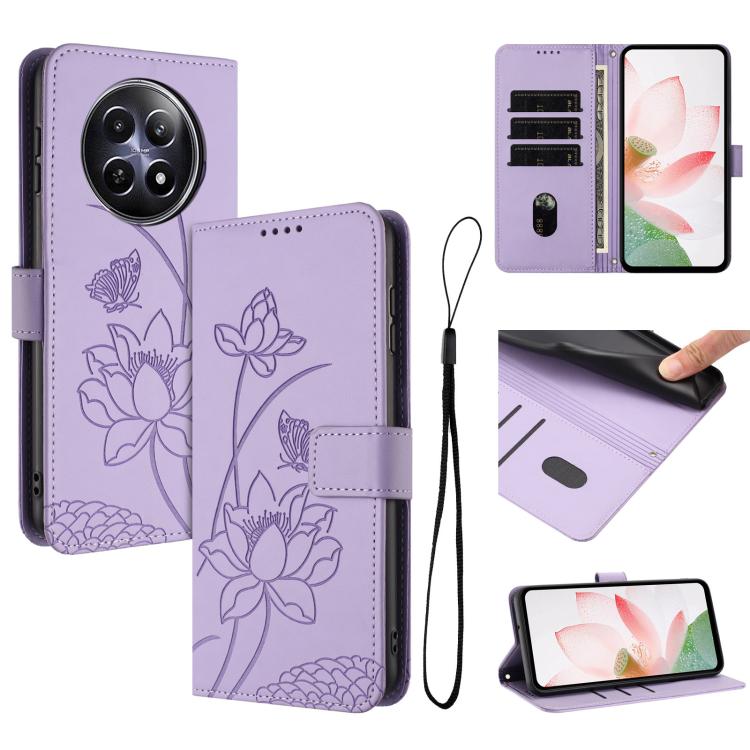 Lotus Embossed Leather Phone Case with Lanyard, For Realme 14 Pro Global, For Realme 12 5G / 13 5G / 12x 5G Global, For Realme C63 / C61 / Note 60, For Realme 13+ 5G Global, For Realme 12+ 5G / 12 4G / P1 5G Global, For Realme C67 4G Global / 12 Lite 4...