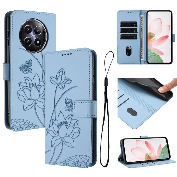 Lotus Embossed Leather Phone Case with Lanyard, For Realme 14 Pro Global, For Realme 12 5G / 13 5G / 12x 5G Global, For Realme C63 / C61 / Note 60, For Realme 13+ 5G Global, For Realme 12+ 5G / 12 4G / P1 5G Global, For Realme C67 4G Global / 12 Lite 4...