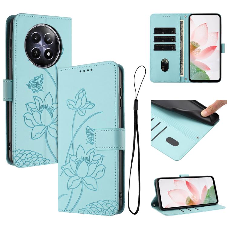Lotus Embossed Leather Phone Case with Lanyard, For Realme 14 Pro Global, For Realme 12 5G / 13 5G / 12x 5G Global, For Realme C63 / C61 / Note 60, For Realme 13+ 5G Global, For Realme 12+ 5G / 12 4G / P1 5G Global, For Realme C67 4G Global / 12 Lite 4...
