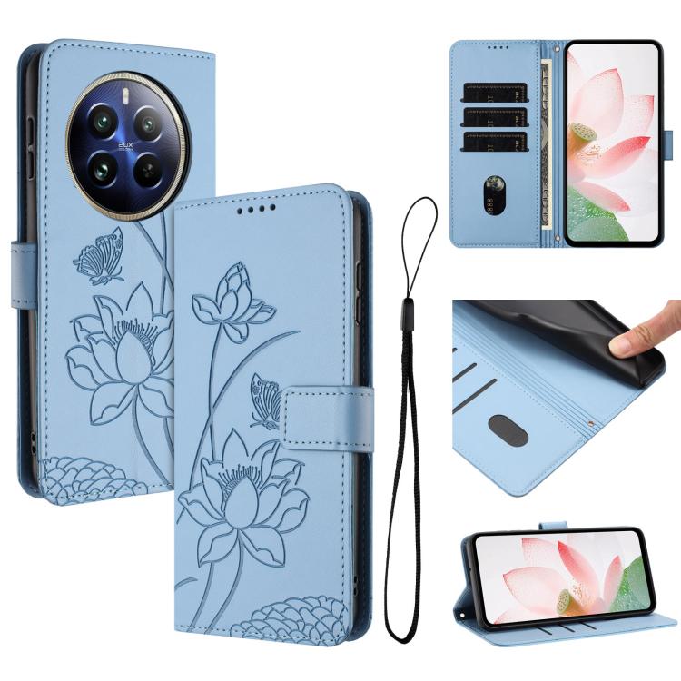 Lotus Embossed Leather Phone Case with Lanyard, For Realme 14 Pro Global, For Realme 12 5G / 13 5G / 12x 5G Global, For Realme C63 / C61 / Note 60, For Realme 13+ 5G Global, For Realme 12+ 5G / 12 4G / P1 5G Global, For Realme C67 4G Global / 12 Lite 4...