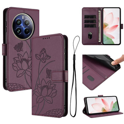 Lotus Embossed Leather Phone Case with Lanyard, For Realme 14 Pro Global, For Realme 12 5G / 13 5G / 12x 5G Global, For Realme C63 / C61 / Note 60, For Realme 13+ 5G Global, For Realme 12+ 5G / 12 4G / P1 5G Global, For Realme C67 4G Global / 12 Lite 4...