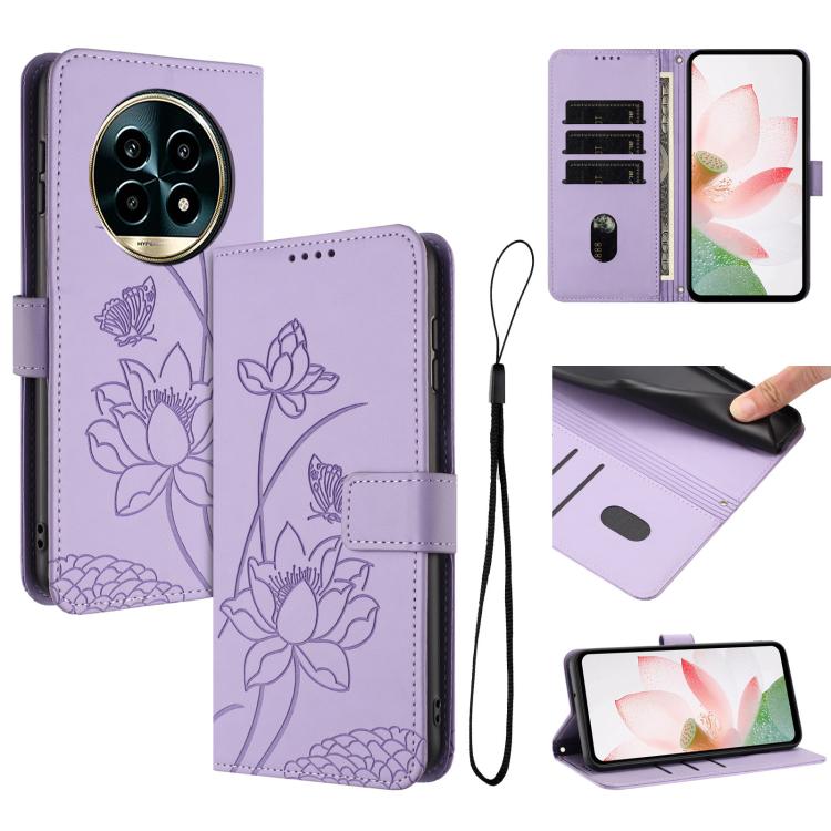 Lotus Embossed Leather Phone Case with Lanyard, For Realme 14 Pro Global, For Realme 12 5G / 13 5G / 12x 5G Global, For Realme C63 / C61 / Note 60, For Realme 13+ 5G Global, For Realme 12+ 5G / 12 4G / P1 5G Global, For Realme C67 4G Global / 12 Lite 4...