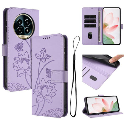 Lotus Embossed Leather Phone Case with Lanyard, For Realme 14 Pro Global, For Realme 12 5G / 13 5G / 12x 5G Global, For Realme C63 / C61 / Note 60, For Realme 13+ 5G Global, For Realme 12+ 5G / 12 4G / P1 5G Global, For Realme C67 4G Global / 12 Lite 4...