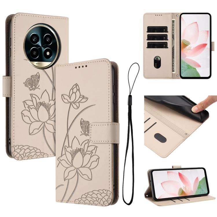 Lotus Embossed Leather Phone Case with Lanyard, For Realme 14 Pro Global, For Realme 12 5G / 13 5G / 12x 5G Global, For Realme C63 / C61 / Note 60, For Realme 13+ 5G Global, For Realme 12+ 5G / 12 4G / P1 5G Global, For Realme C67 4G Global / 12 Lite 4...
