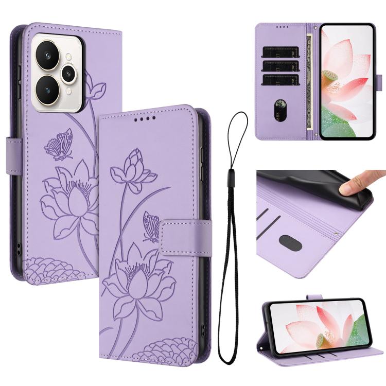 Lotus Embossed Leather Phone Case with Lanyard, For Realme 16T 5G, For Realme C100 / C100i / C100x 4G, For Realme P4 Power 5G, For Realme 16 5G, For Realme 16 Pro+ 5G, For Realme 16 Pro 5G, For Realme C85 5G / 15x 5G India, For Realme C85 Pro 4G       ...