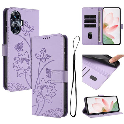 Lotus Embossed Leather Phone Case with Lanyard, For Realme 14 Pro Global, For Realme 12 5G / 13 5G / 12x 5G Global, For Realme C63 / C61 / Note 60, For Realme 13+ 5G Global, For Realme 12+ 5G / 12 4G / P1 5G Global, For Realme C67 4G Global / 12 Lite 4...