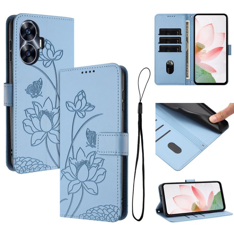 Lotus Embossed Leather Phone Case with Lanyard, For Realme 14 Pro Global, For Realme 12 5G / 13 5G / 12x 5G Global, For Realme C63 / C61 / Note 60, For Realme 13+ 5G Global, For Realme 12+ 5G / 12 4G / P1 5G Global, For Realme C67 4G Global / 12 Lite 4...