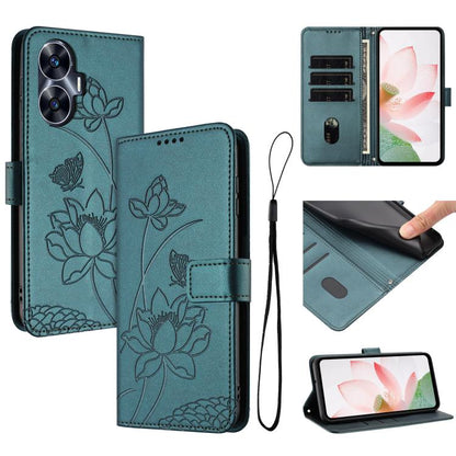 Lotus Embossed Leather Phone Case with Lanyard, For Realme 14 Pro Global, For Realme 12 5G / 13 5G / 12x 5G Global, For Realme C63 / C61 / Note 60, For Realme 13+ 5G Global, For Realme 12+ 5G / 12 4G / P1 5G Global, For Realme C67 4G Global / 12 Lite 4...