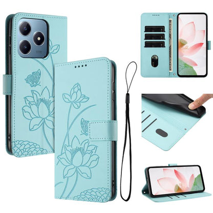Lotus Embossed Leather Phone Case with Lanyard, For Realme 14 Pro Global, For Realme 12 5G / 13 5G / 12x 5G Global, For Realme C63 / C61 / Note 60, For Realme 13+ 5G Global, For Realme 12+ 5G / 12 4G / P1 5G Global, For Realme C67 4G Global / 12 Lite 4...