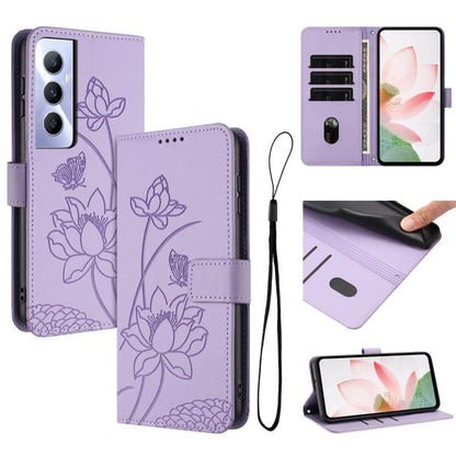 Lotus Embossed Leather Phone Case with Lanyard, For Realme 14 Pro Global, For Realme 12 5G / 13 5G / 12x 5G Global, For Realme C63 / C61 / Note 60, For Realme 13+ 5G Global, For Realme 12+ 5G / 12 4G / P1 5G Global, For Realme C67 4G Global / 12 Lite 4...