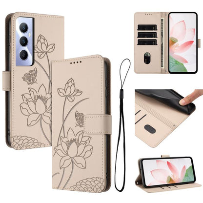 Lotus Embossed Leather Phone Case with Lanyard, For Realme 14 Pro Global, For Realme 12 5G / 13 5G / 12x 5G Global, For Realme C63 / C61 / Note 60, For Realme 13+ 5G Global, For Realme 12+ 5G / 12 4G / P1 5G Global, For Realme C67 4G Global / 12 Lite 4...