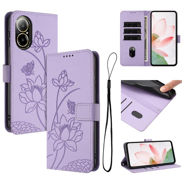 Lotus Embossed Leather Phone Case with Lanyard, For Realme 14 Pro Global, For Realme 12 5G / 13 5G / 12x 5G Global, For Realme C63 / C61 / Note 60, For Realme 13+ 5G Global, For Realme 12+ 5G / 12 4G / P1 5G Global, For Realme C67 4G Global / 12 Lite 4...