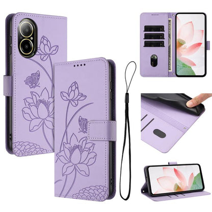 Lotus Embossed Leather Phone Case with Lanyard, For Realme 14 Pro Global, For Realme 12 5G / 13 5G / 12x 5G Global, For Realme C63 / C61 / Note 60, For Realme 13+ 5G Global, For Realme 12+ 5G / 12 4G / P1 5G Global, For Realme C67 4G Global / 12 Lite 4...