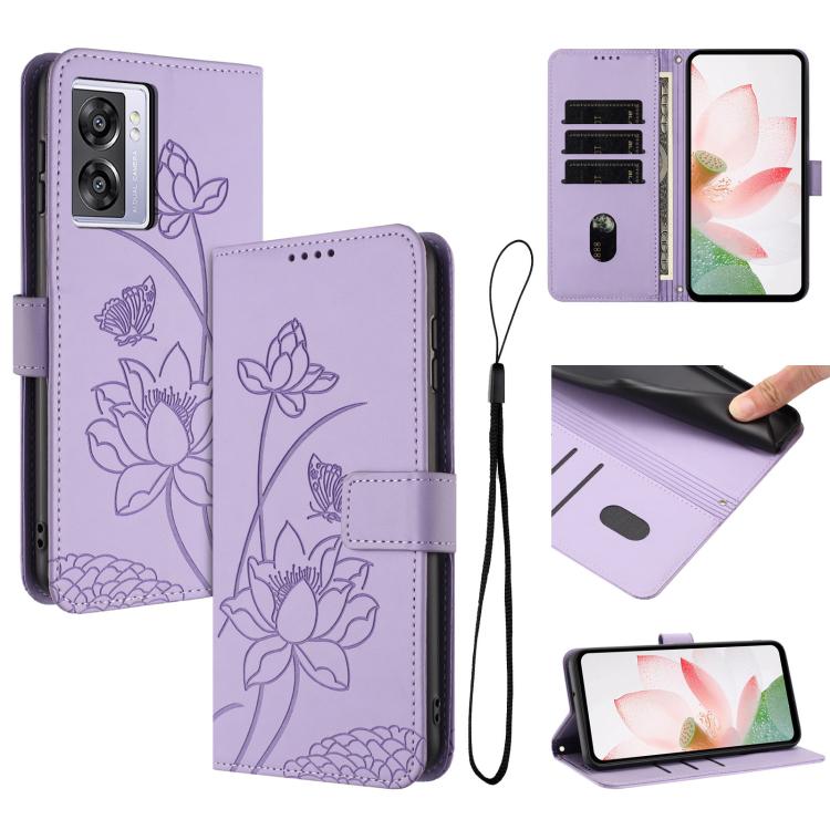 Lotus Embossed Leather Phone Case with Lanyard, For OPPO Reno13 Pro 5G Global, For OPPO Reno13 5G Global, For OPPO Reno13 F 5G / 4G Global, For OPPO Reno12 F 5G / 4G Global, For OPPO Reno12 Pro 5G Global, For OPPO Reno12 5G Global, For OPPO A60 4G Glob...