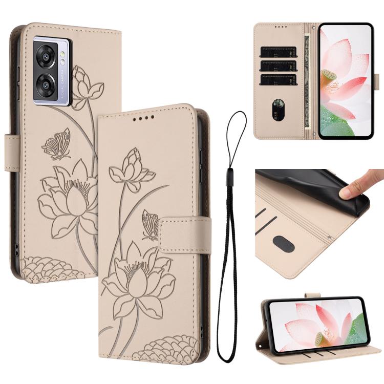 Lotus Embossed Leather Phone Case with Lanyard, For OPPO Reno13 Pro 5G Global, For OPPO Reno13 5G Global, For OPPO Reno13 F 5G / 4G Global, For OPPO Reno12 F 5G / 4G Global, For OPPO Reno12 Pro 5G Global, For OPPO Reno12 5G Global, For OPPO A60 4G Glob...