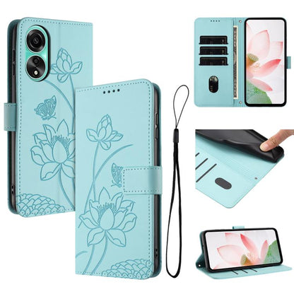 Lotus Embossed Leather Phone Case with Lanyard, For OPPO Reno13 Pro 5G Global, For OPPO Reno13 5G Global, For OPPO Reno13 F 5G / 4G Global, For OPPO Reno12 F 5G / 4G Global, For OPPO Reno12 Pro 5G Global, For OPPO Reno12 5G Global, For OPPO A60 4G Glob...
