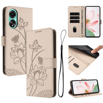 Lotus Embossed Leather Phone Case with Lanyard, For OPPO Reno13 Pro 5G Global, For OPPO Reno13 5G Global, For OPPO Reno13 F 5G / 4G Global, For OPPO Reno12 F 5G / 4G Global, For OPPO Reno12 Pro 5G Global, For OPPO Reno12 5G Global, For OPPO A60 4G Glob...