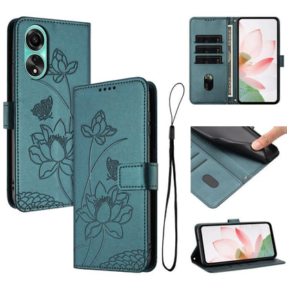 Lotus Embossed Leather Phone Case with Lanyard, For OPPO Reno13 Pro 5G Global, For OPPO Reno13 5G Global, For OPPO Reno13 F 5G / 4G Global, For OPPO Reno12 F 5G / 4G Global, For OPPO Reno12 Pro 5G Global, For OPPO Reno12 5G Global, For OPPO A60 4G Glob...