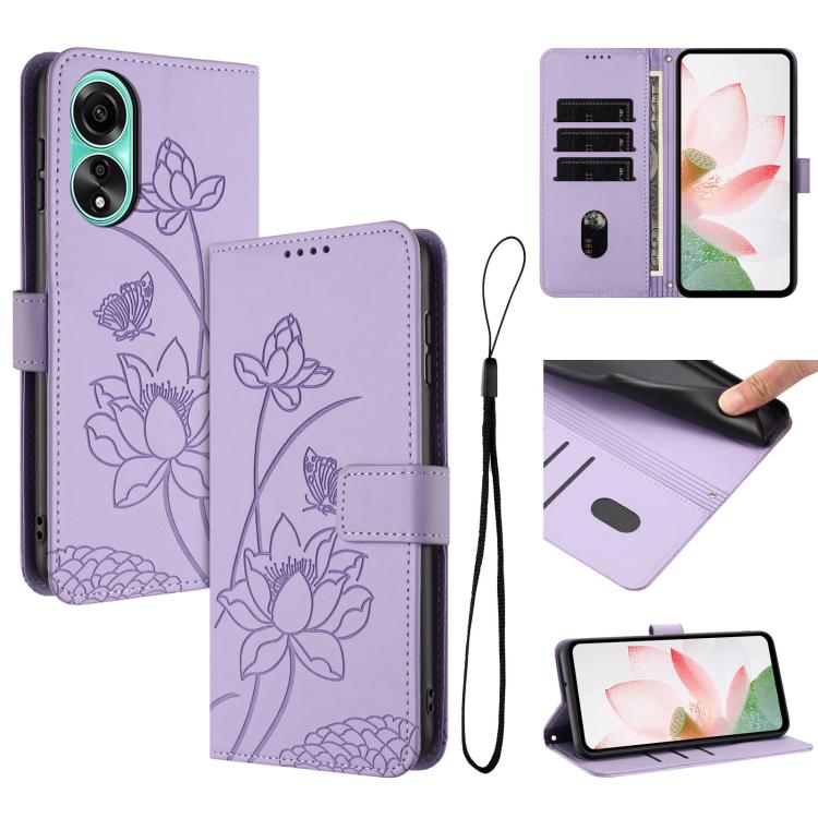 Lotus Embossed Leather Phone Case with Lanyard, For OPPO Reno13 Pro 5G Global, For OPPO Reno13 5G Global, For OPPO Reno13 F 5G / 4G Global, For OPPO Reno12 F 5G / 4G Global, For OPPO Reno12 Pro 5G Global, For OPPO Reno12 5G Global, For OPPO A60 4G Glob...