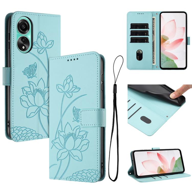 Lotus Embossed Leather Phone Case with Lanyard, For OPPO Reno13 Pro 5G Global, For OPPO Reno13 5G Global, For OPPO Reno13 F 5G / 4G Global, For OPPO Reno12 F 5G / 4G Global, For OPPO Reno12 Pro 5G Global, For OPPO Reno12 5G Global, For OPPO A60 4G Glob...