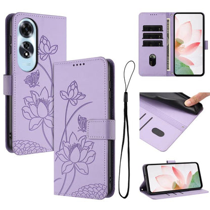 Lotus Embossed Leather Phone Case with Lanyard, For OPPO Reno13 Pro 5G Global, For OPPO Reno13 5G Global, For OPPO Reno13 F 5G / 4G Global, For OPPO Reno12 F 5G / 4G Global, For OPPO Reno12 Pro 5G Global, For OPPO Reno12 5G Global, For OPPO A60 4G Glob...