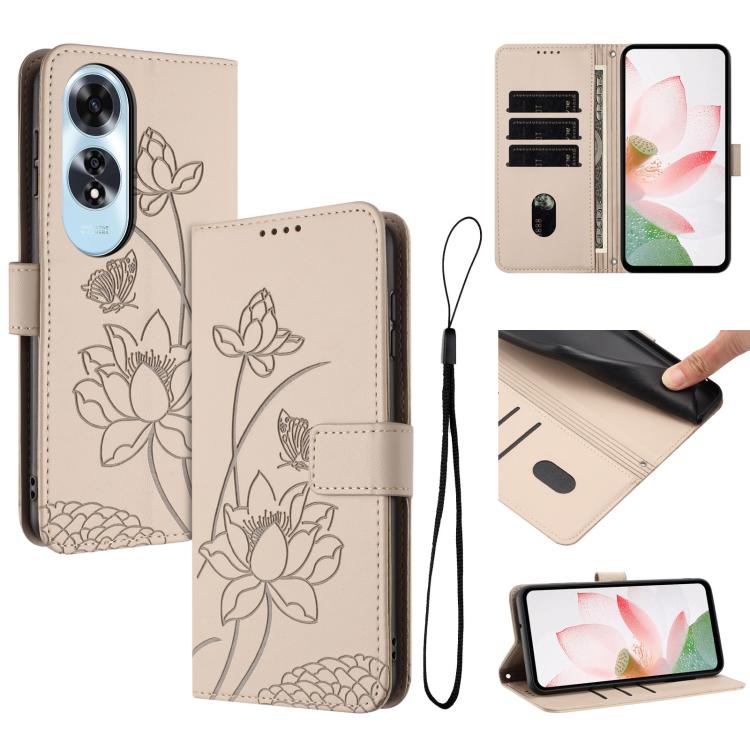 Lotus Embossed Leather Phone Case with Lanyard, For OPPO Reno13 Pro 5G Global, For OPPO Reno13 5G Global, For OPPO Reno13 F 5G / 4G Global, For OPPO Reno12 F 5G / 4G Global, For OPPO Reno12 Pro 5G Global, For OPPO Reno12 5G Global, For OPPO A60 4G Glob...
