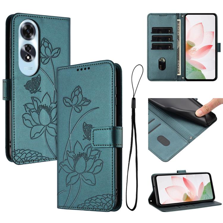 Lotus Embossed Leather Phone Case with Lanyard, For OPPO Reno13 Pro 5G Global, For OPPO Reno13 5G Global, For OPPO Reno13 F 5G / 4G Global, For OPPO Reno12 F 5G / 4G Global, For OPPO Reno12 Pro 5G Global, For OPPO Reno12 5G Global, For OPPO A60 4G Glob...
