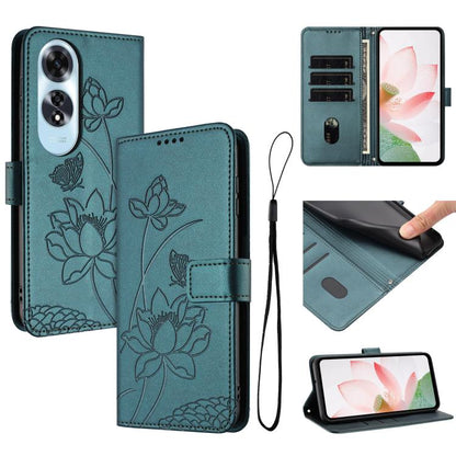 Lotus Embossed Leather Phone Case with Lanyard, For OPPO Reno13 Pro 5G Global, For OPPO Reno13 5G Global, For OPPO Reno13 F 5G / 4G Global, For OPPO Reno12 F 5G / 4G Global, For OPPO Reno12 Pro 5G Global, For OPPO Reno12 5G Global, For OPPO A60 4G Glob...