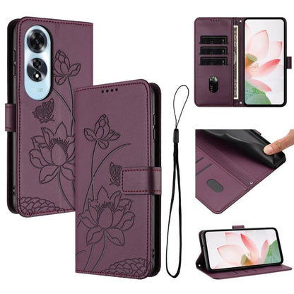 Lotus Embossed Leather Phone Case with Lanyard, For OPPO Reno13 Pro 5G Global, For OPPO Reno13 5G Global, For OPPO Reno13 F 5G / 4G Global, For OPPO Reno12 F 5G / 4G Global, For OPPO Reno12 Pro 5G Global, For OPPO Reno12 5G Global, For OPPO A60 4G Glob...