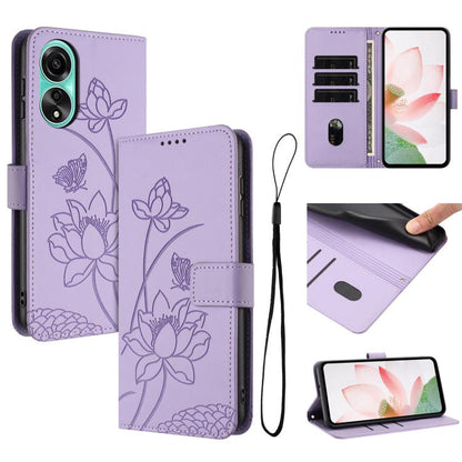 Lotus Embossed Leather Phone Case with Lanyard, For OPPO Reno13 Pro 5G Global, For OPPO Reno13 5G Global, For OPPO Reno13 F 5G / 4G Global, For OPPO Reno12 F 5G / 4G Global, For OPPO Reno12 Pro 5G Global, For OPPO Reno12 5G Global, For OPPO A60 4G Glob...