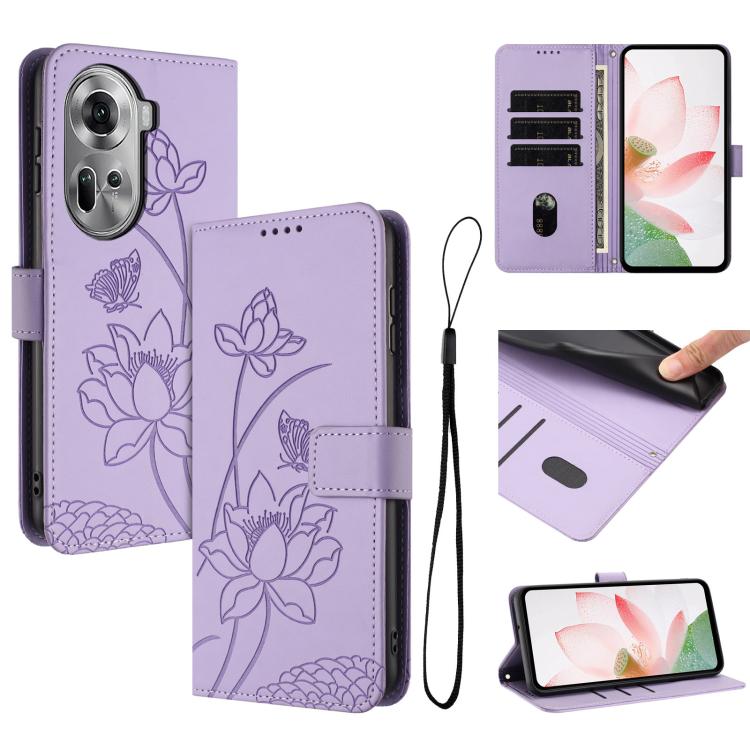 Lotus Embossed Leather Phone Case with Lanyard, For OPPO Reno13 Pro 5G Global, For OPPO Reno13 5G Global, For OPPO Reno13 F 5G / 4G Global, For OPPO Reno12 F 5G / 4G Global, For OPPO Reno12 Pro 5G Global, For OPPO Reno12 5G Global, For OPPO A60 4G Glob...