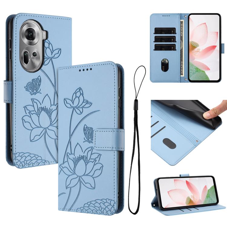Lotus Embossed Leather Phone Case with Lanyard, For OPPO Reno13 Pro 5G Global, For OPPO Reno13 5G Global, For OPPO Reno13 F 5G / 4G Global, For OPPO Reno12 F 5G / 4G Global, For OPPO Reno12 Pro 5G Global, For OPPO Reno12 5G Global, For OPPO A60 4G Glob...