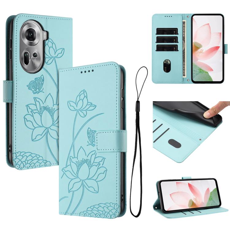 Lotus Embossed Leather Phone Case with Lanyard, For OPPO Reno13 Pro 5G Global, For OPPO Reno13 5G Global, For OPPO Reno13 F 5G / 4G Global, For OPPO Reno12 F 5G / 4G Global, For OPPO Reno12 Pro 5G Global, For OPPO Reno12 5G Global, For OPPO A60 4G Glob...
