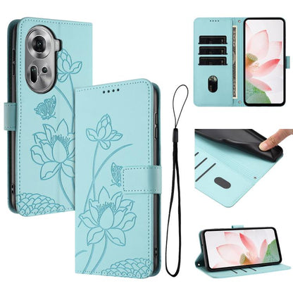 Lotus Embossed Leather Phone Case with Lanyard, For OPPO Reno13 Pro 5G Global, For OPPO Reno13 5G Global, For OPPO Reno13 F 5G / 4G Global, For OPPO Reno12 F 5G / 4G Global, For OPPO Reno12 Pro 5G Global, For OPPO Reno12 5G Global, For OPPO A60 4G Glob...